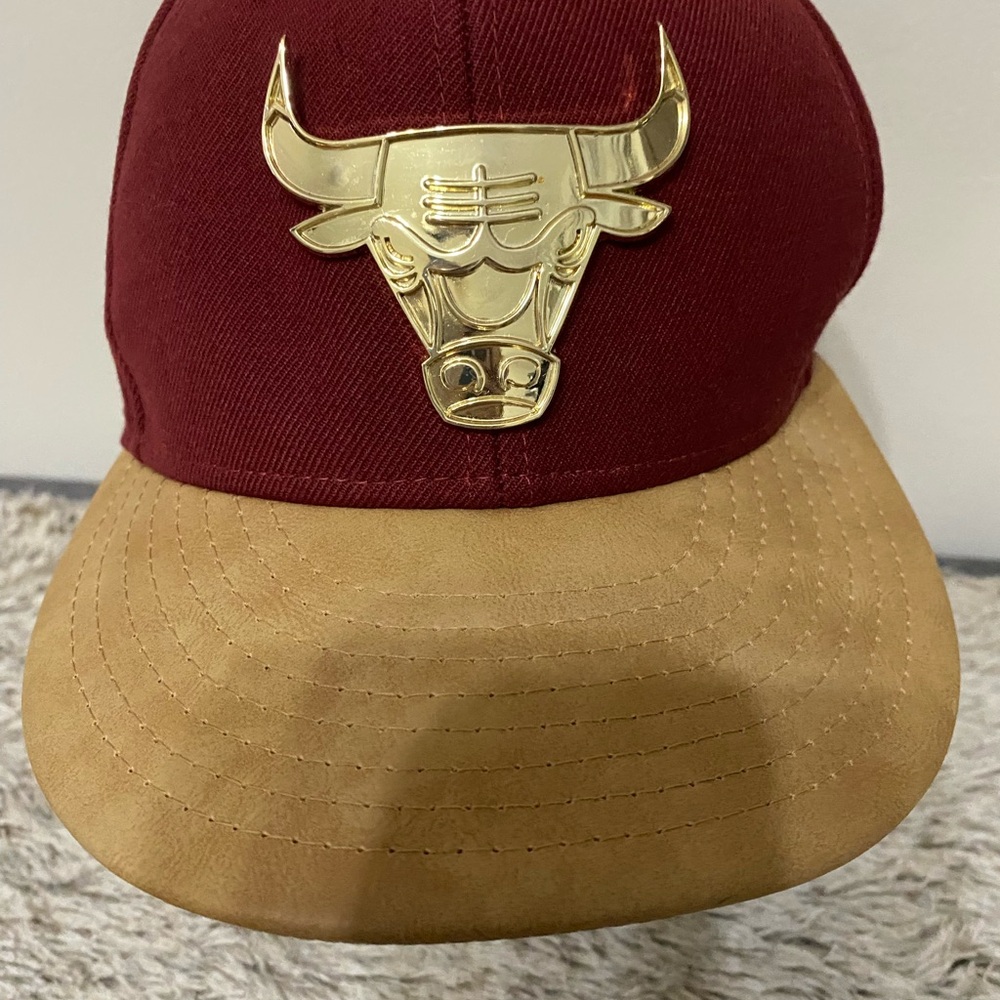 New Era Maroon and Tan Cap with Gold Bull Logo